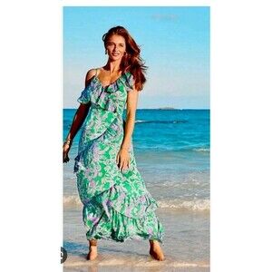 Lilly Pulitzer Rosalynn Ruffle Maxi Dress Beach Floral One Shoulder Size 12